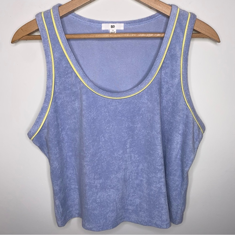 BP. CROPPED TERRY CLOTH 1X BLUE AND YELLOW TANK TOP